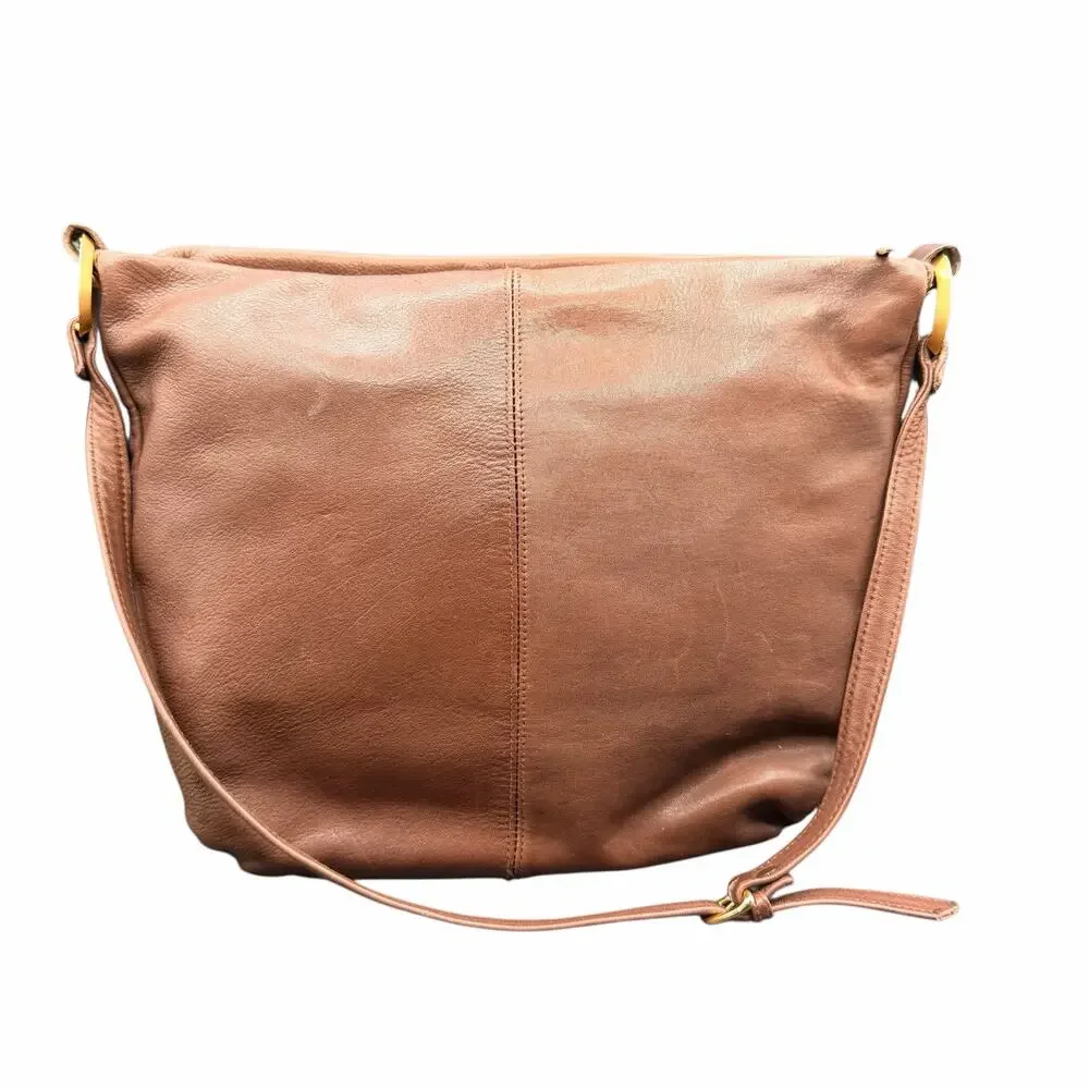 Lord & Taylor Brown Leather Shoulder Bag Slouchy Hobo Zip Tassel